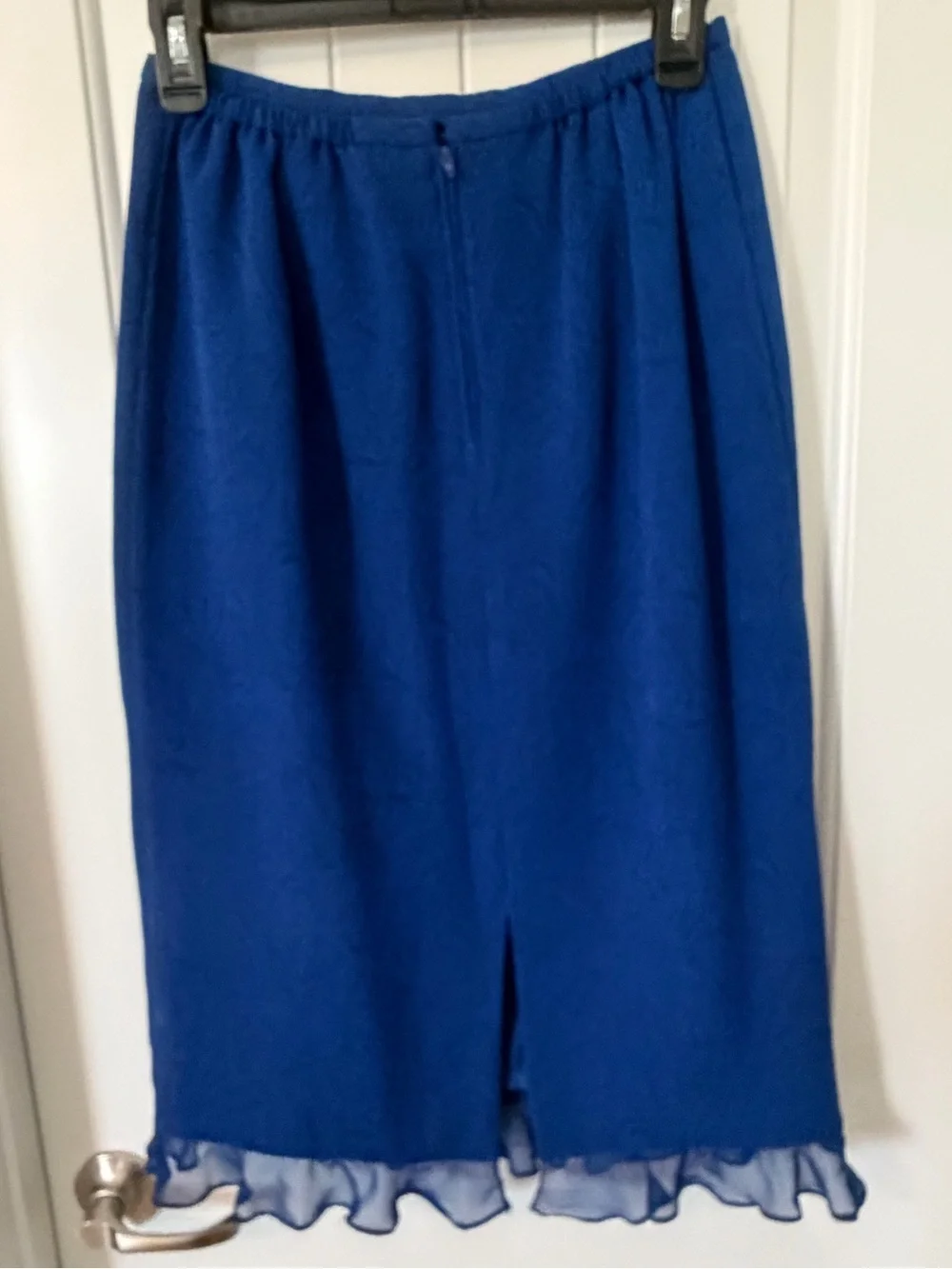 Women's Royal Blue Embroidered Jacket & Skirt Set Chiffon Trim